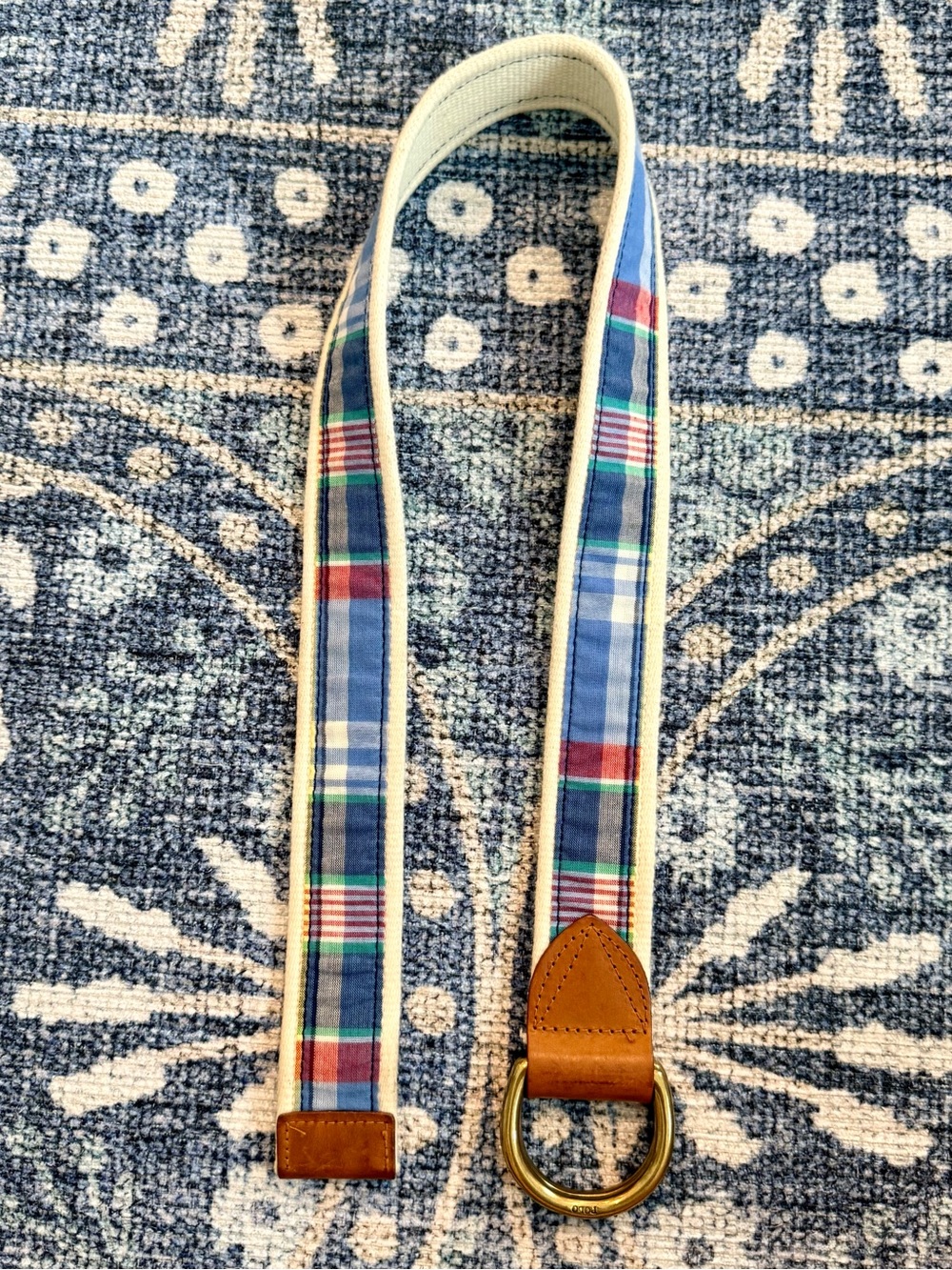 Polo Ralph Lauren Plaid Cotton Web D-Ring Belt with Leather Accents